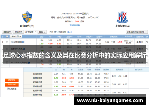 足球心水指数的含义及其在比赛分析中的实际应用解析